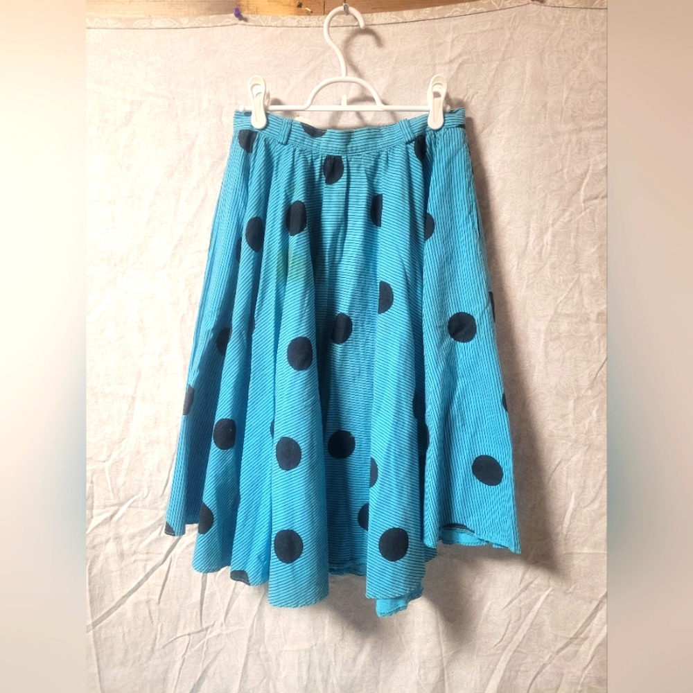 True vintage circle skirt polka dots cotton light summer full skirt POCKETS!